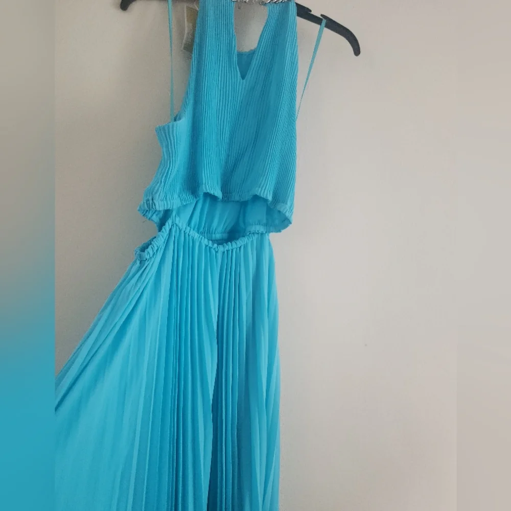 Michael Kors Halter Neck Pleated Cut-out Midi Dress turquoise Sz M & L…